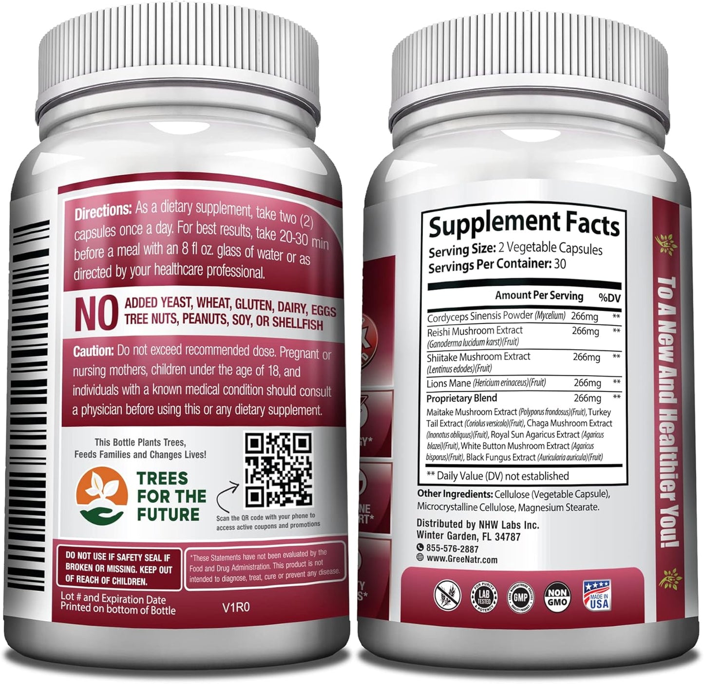 10-in-1 Mushroom Supplement for Immune Support, Memory, Focus, Energy - 180 Capsules