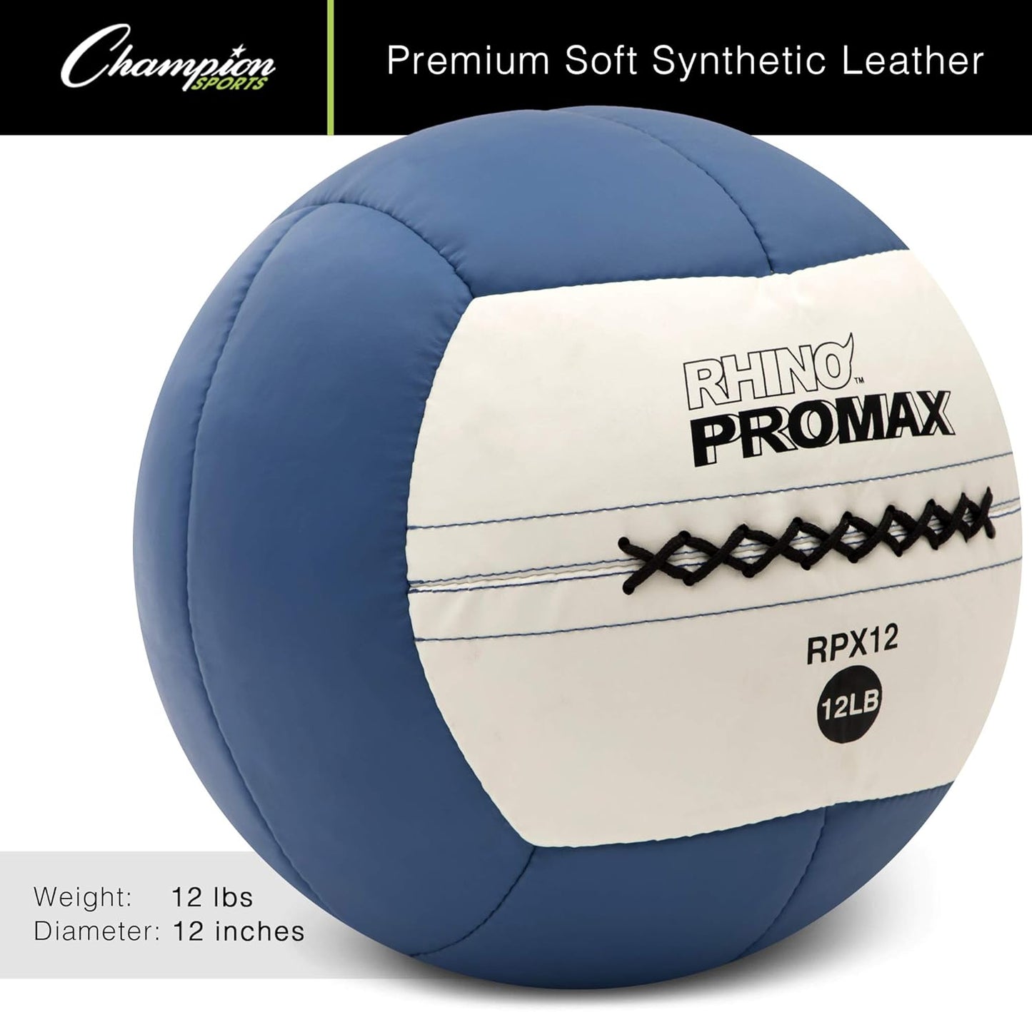 10 lb Champion Sports Rhino Promax Slam Ball - Soft Shell with Non-Slip Grip for Weightlifting, Plyometrics, Cross Training, & Home Gym
