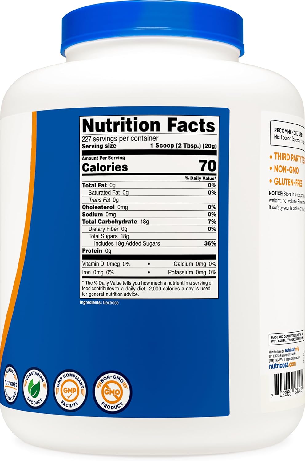 10 LB Nutricost Dextrose Powder - Non-GMO, Gluten-Free Formula