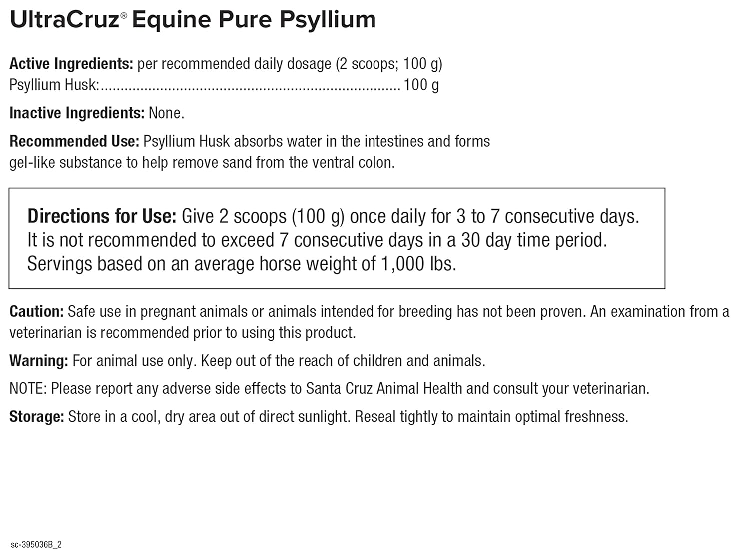 10 lb UltraCruz Equine Pure Psyllium Supplement - 45 Day Supply for Horses