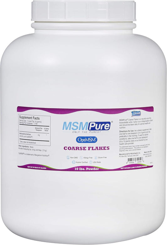 10 lb USA Made KALA HEALTH MSMPure Coarse MSM Powder Flakes - Organic Sulfur for Joint Flexibility, Skin, Hair, and Nails