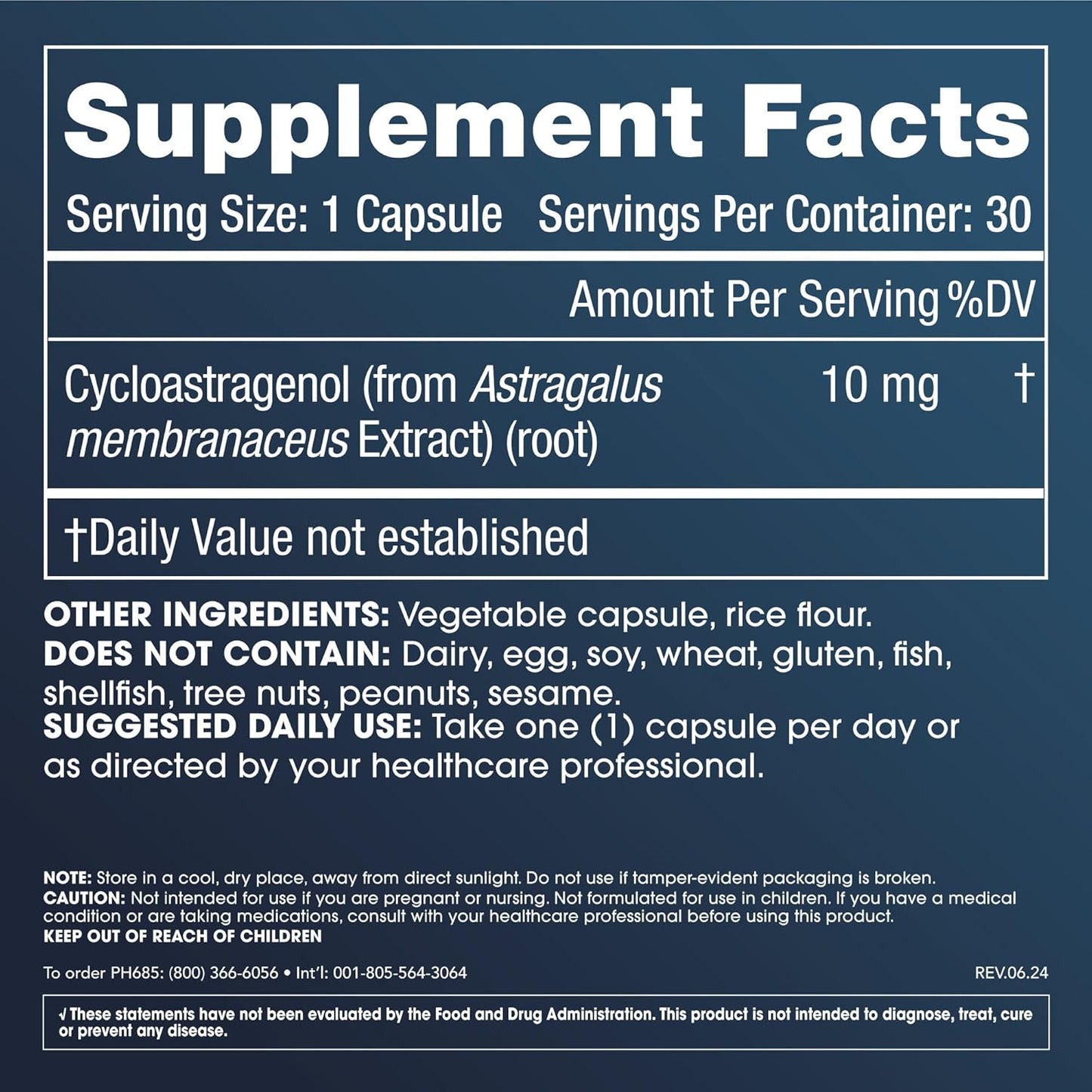 10 mg Cycloastragenol Supplement for Healthy Aging | Supports Telomere Length & DNA Structure | Third-Party Tested