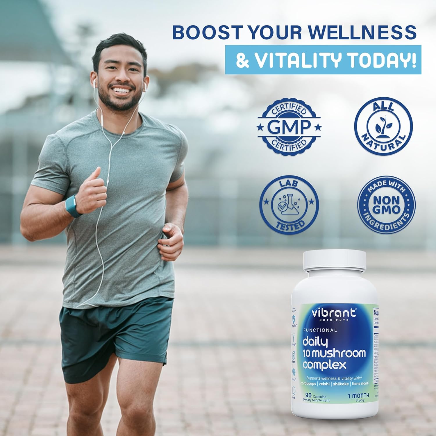 10 Mushroom Complex for Immune Support & Nootropic Brain Health - Lions Mane, Reishi, Cordyceps - Natural Energy & Stress Relief - Gluten Free, Non-GMO - 90 Veggie Capsules