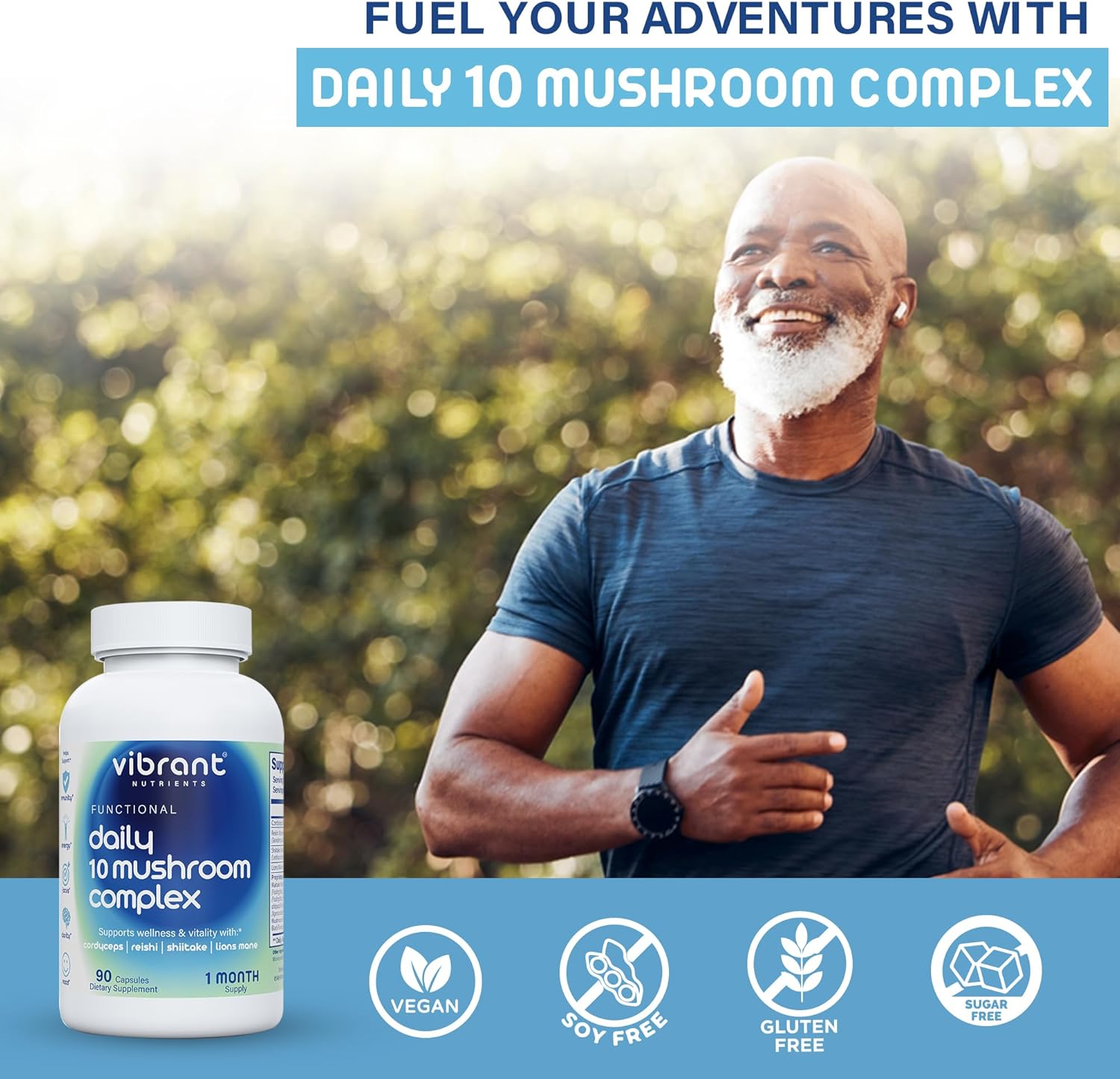 10 Mushroom Complex for Immune Support & Nootropic Brain Health - Lions Mane, Reishi, Cordyceps - Natural Energy & Stress Relief - Gluten Free, Non-GMO - 90 Veggie Capsules