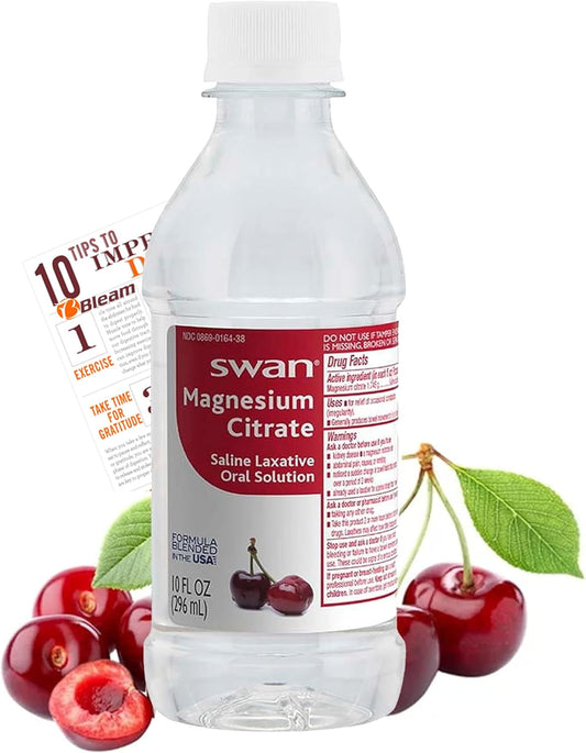 10 Oz Cherry Flavored Magnesium Citrate Oral Solution - Gentle & Effective Liquid Laxative for Digestive Regularity - Includes Health Tip Card