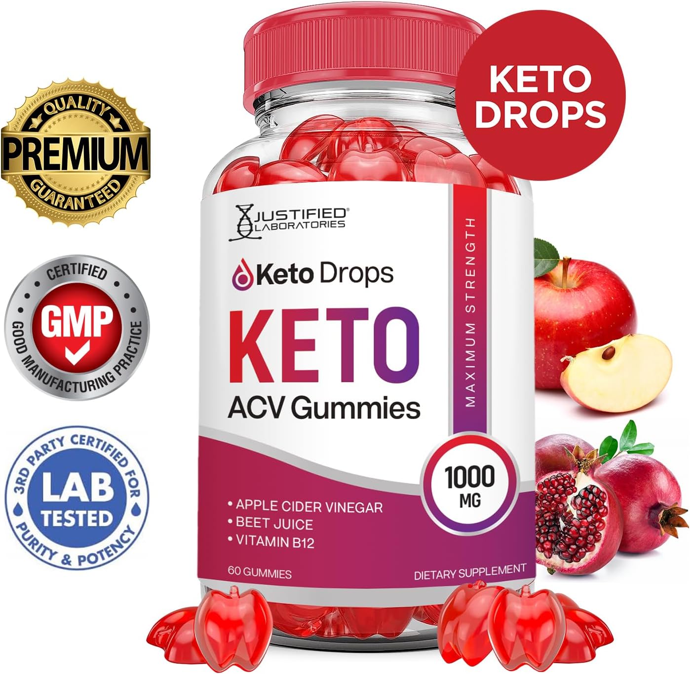 10 Pack Keto Drops and Gummies with ACV and Pomegranate Beet Juice - 1000MG Advanced Formula - Vegan and Non-GMO - 300 Gummies