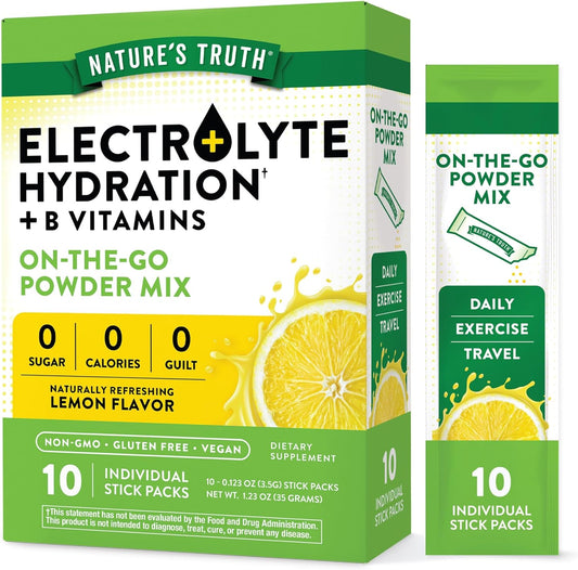 10 Pack Nature's Truth Electrolyte Powder Packets - Sugar Free Vegan Drink Mix Supplement - Non-GMO & Gluten Free
