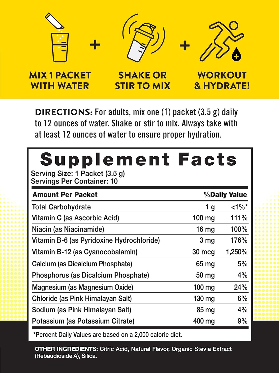10 Pack Nature's Truth Electrolyte Powder Packets - Sugar Free Vegan Drink Mix Supplement - Non-GMO & Gluten Free