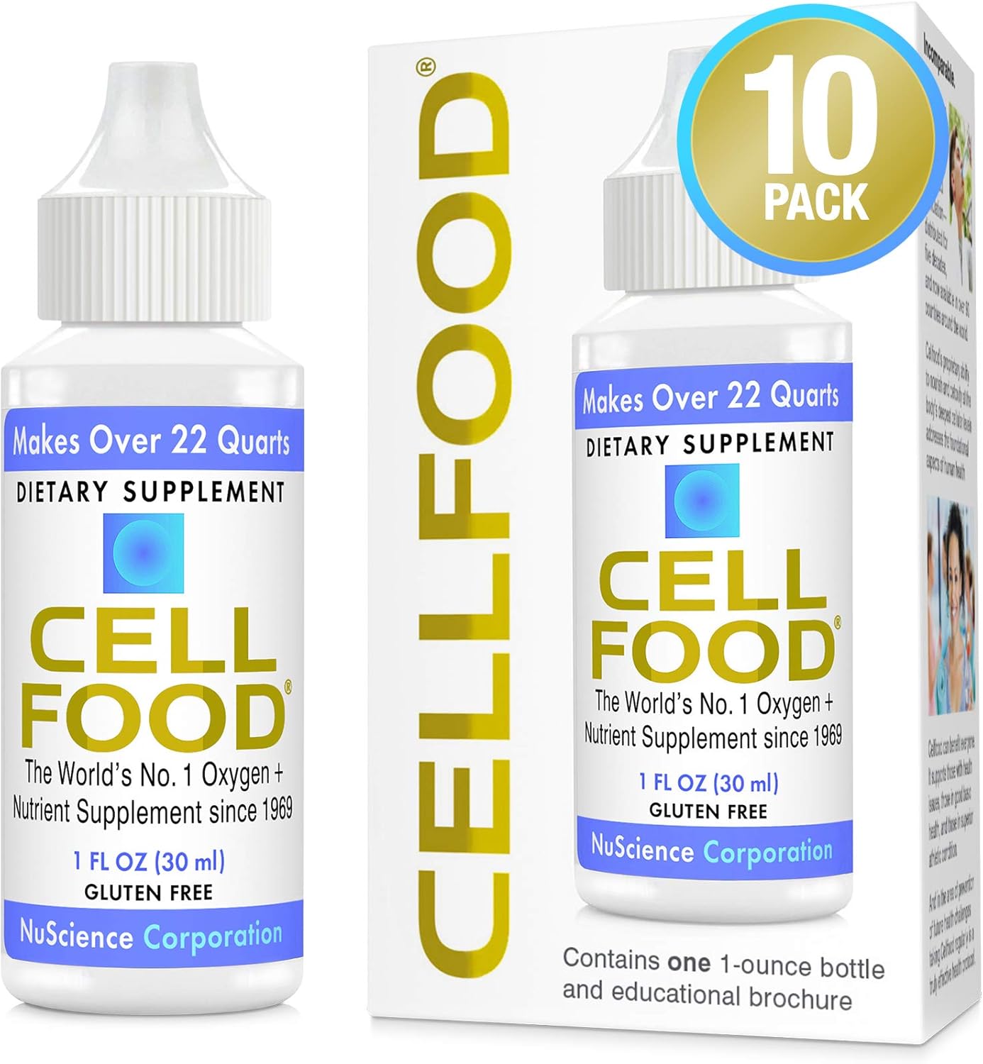10 Pack of Cellfood Oxygen Boost Liquid Supplement - 1 fl oz Bottles - Supports Lymphatic Drainage, Altitude Sickness, Fatigue, Headaches, Hangovers, Energy - Gluten Free, Kosher Certified