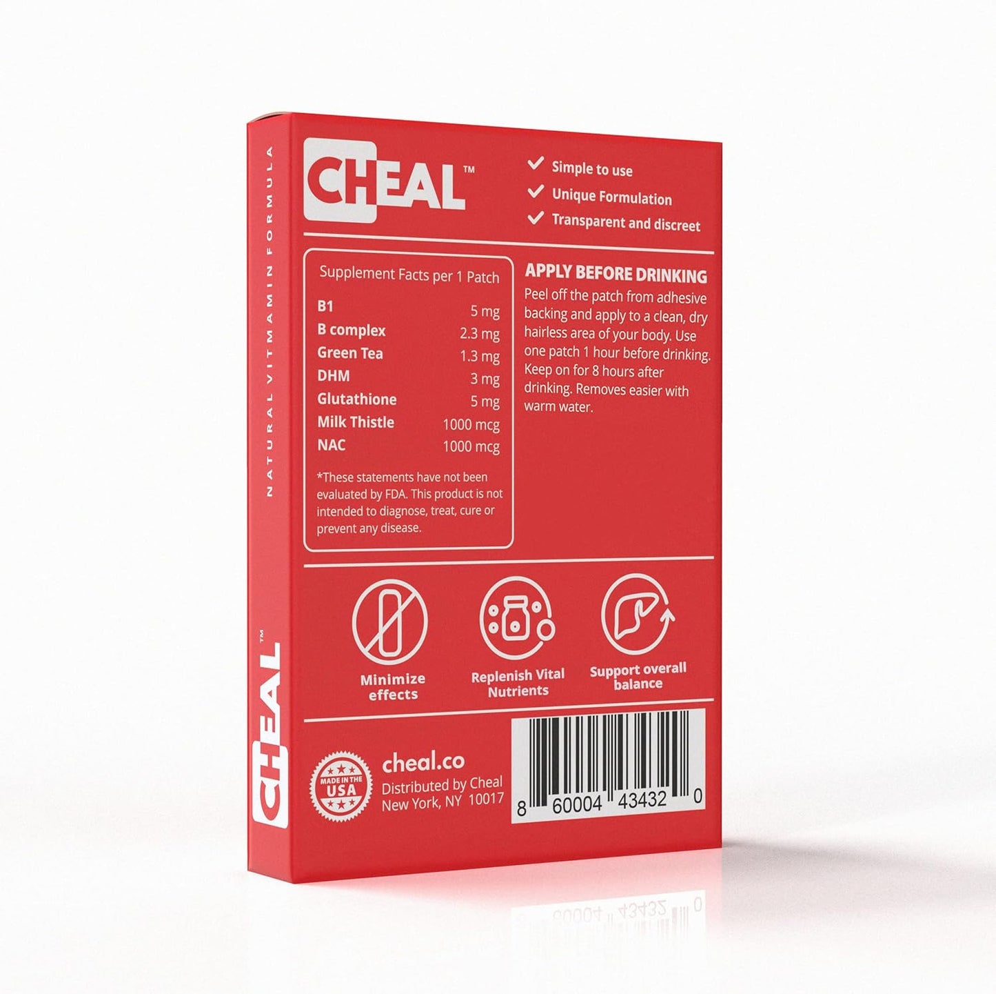 10 Pack of Individually Wrapped CHEAL Recovery Patches for Better Mornings - Clear Party Patches