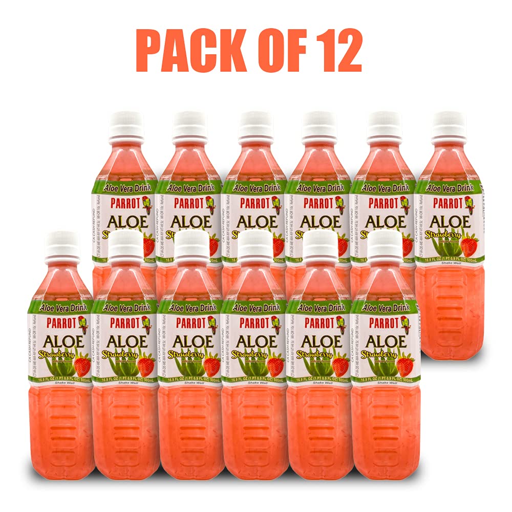 10-Pack Parrot Brand Aloe Strawberry Drink 16.9 fl.oz.