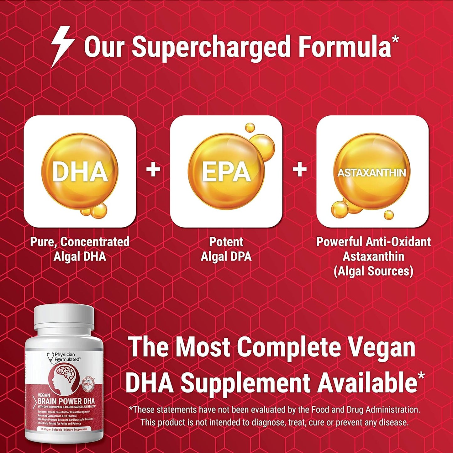 100% Algae-Based Vegan DHA for Brain & Prenatal Support with Astaxanthin - No Carrageenan or Vegetable Oil