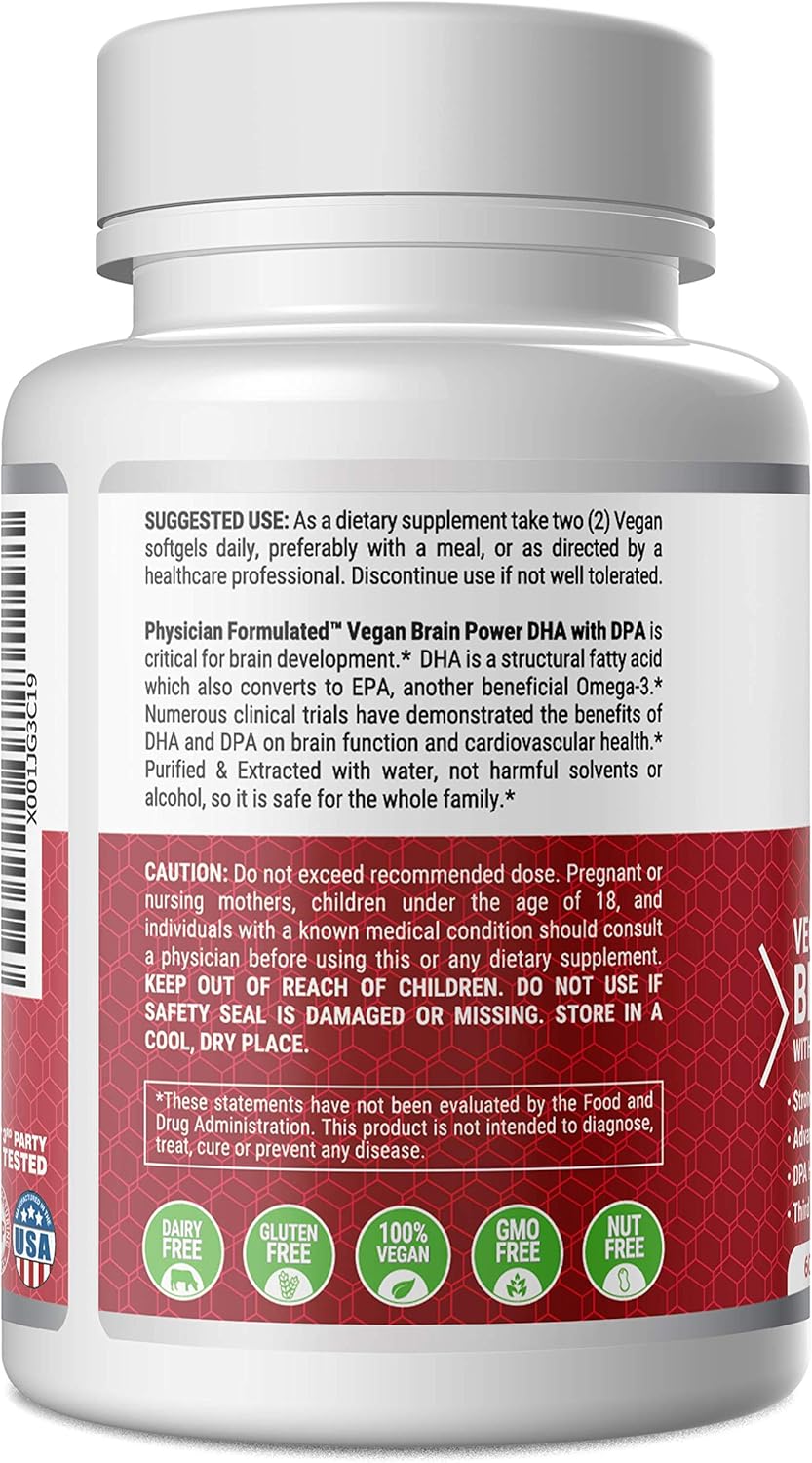 100% Algae-Based Vegan DHA for Brain & Prenatal Support with Astaxanthin - No Carrageenan or Vegetable Oil