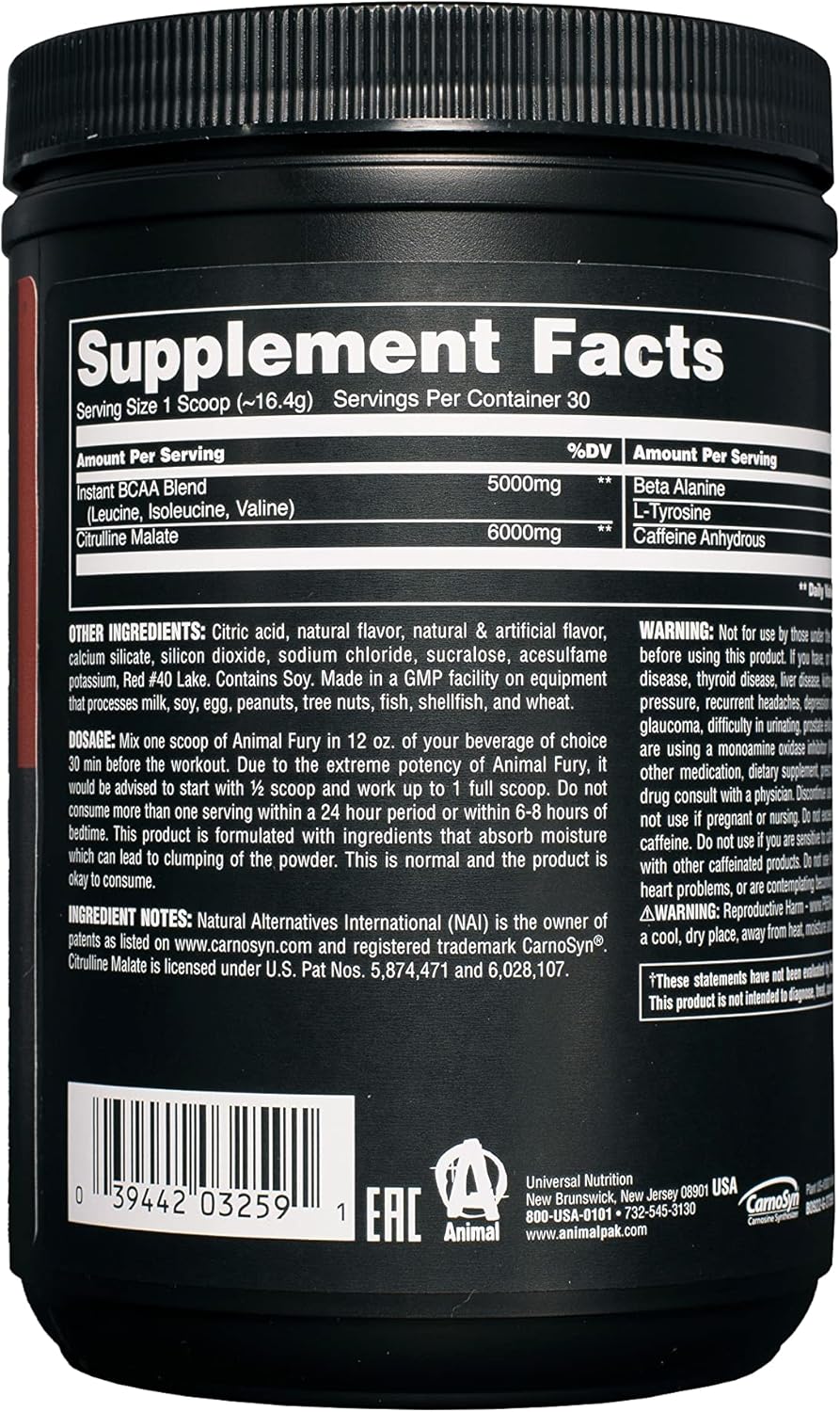 100% Animal Whey Protein Powder Blend for Pre- or Post-Workout Recovery with Fury Pre Workout Supplement for Energy and Focus