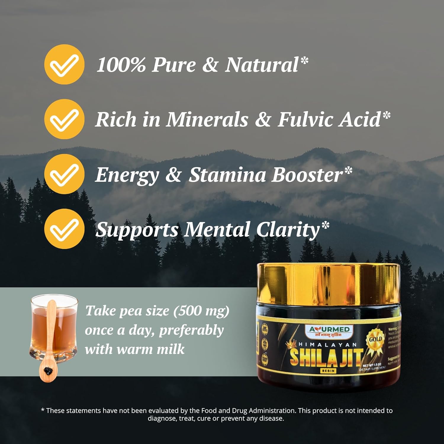 100% Authentic Pure Himalayan Shilajit Resin for Energy Boost & Wellness - Natural Stamina & Vitality Promoter (1.5 oz)