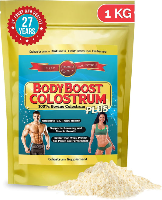 100% Bovine Colostrum Powder - Immune Booster Supplement with Immunoglobulin & Lactoferrin - Grass Fed Colostrum for Gut Health & Muscle Growth - 1kg, 35oz