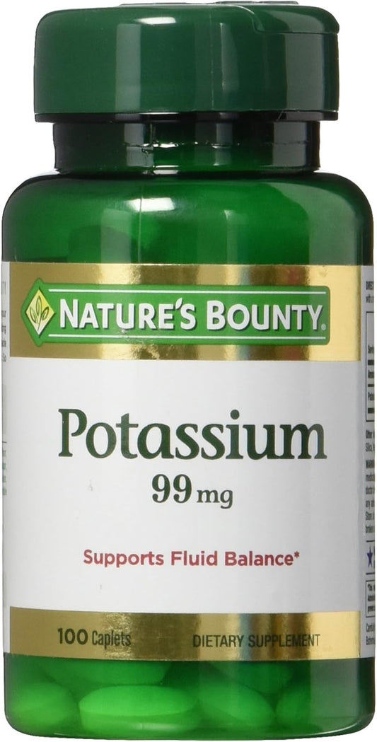 100 Caplets of Nature's Bounty Potassium Gluconate 99mg Supplement for Heart Health and Muscle Function