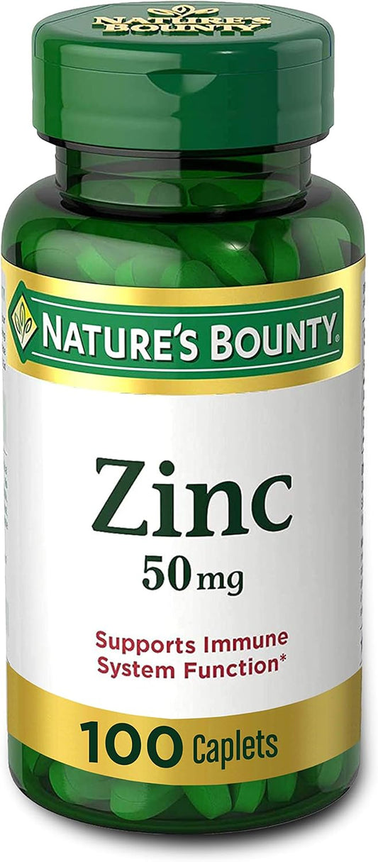 100 Caplets of Nature's Bounty Zinc Gluconate (50 mg) Supplement for Immune Support