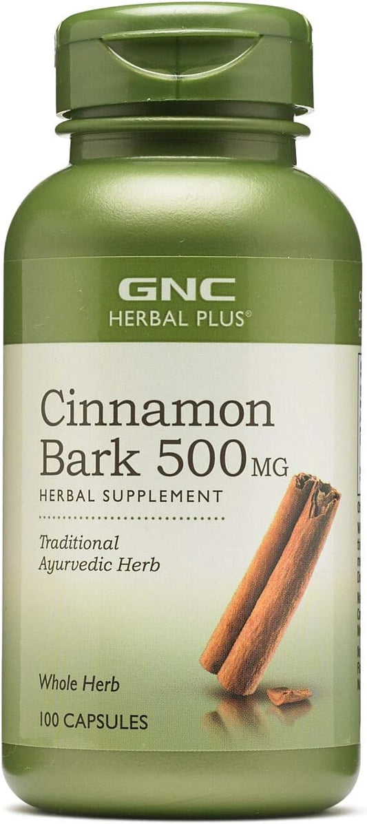 100 Capsules GNC Herbal Plus Cinnamon Bark 500mg - Traditional Ayurvedic Herb Supplement