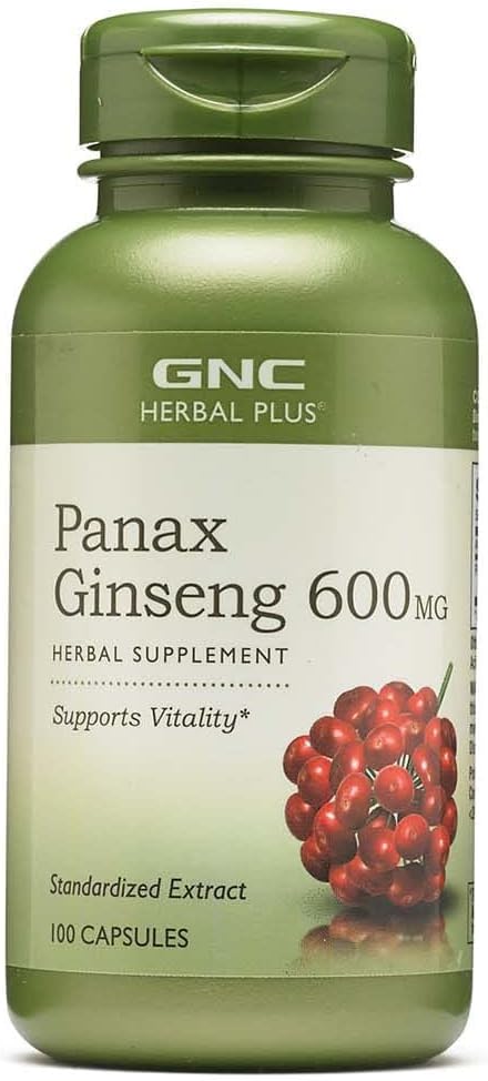 100 Capsules GNC Herbal Plus Panax Ginseng 600mg for Vitality Boost