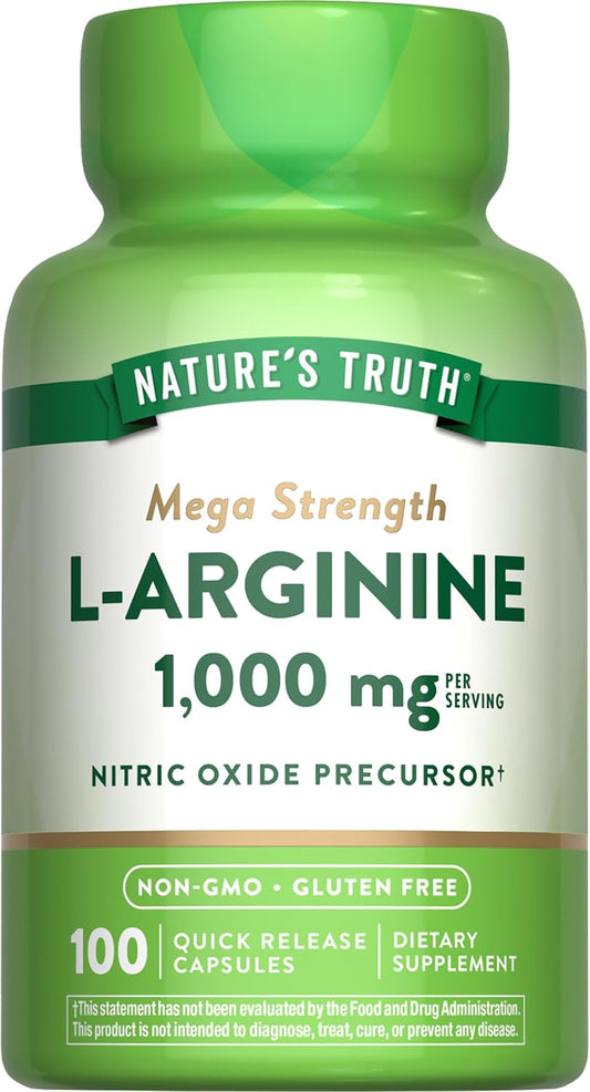 100 Capsules Nature's Truth L-Arginine 1000mg | Mega Strength Non-GMO & Gluten Free Supplement