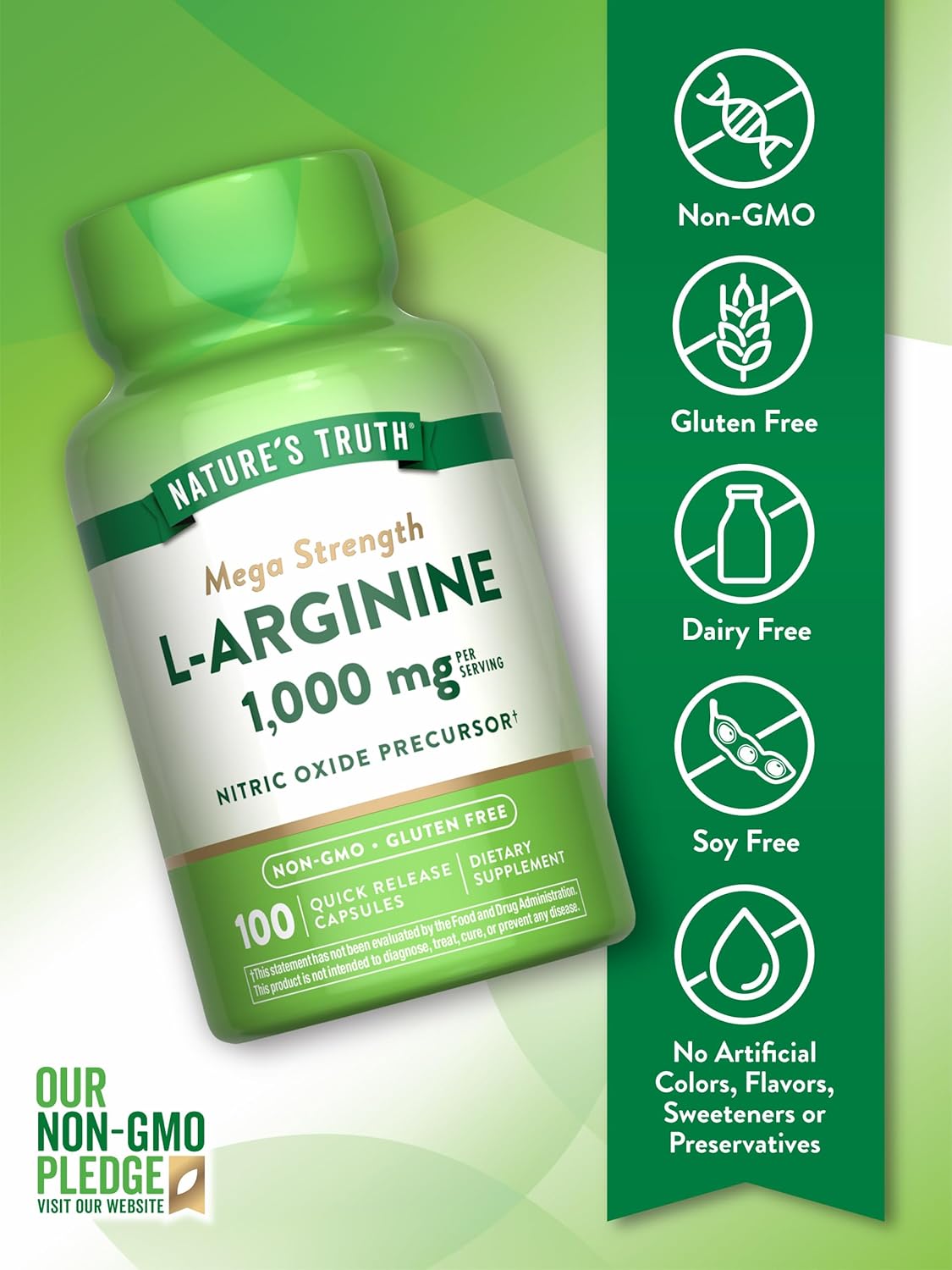 100 Capsules Nature's Truth L-Arginine 1000mg | Mega Strength Non-GMO & Gluten Free Supplement
