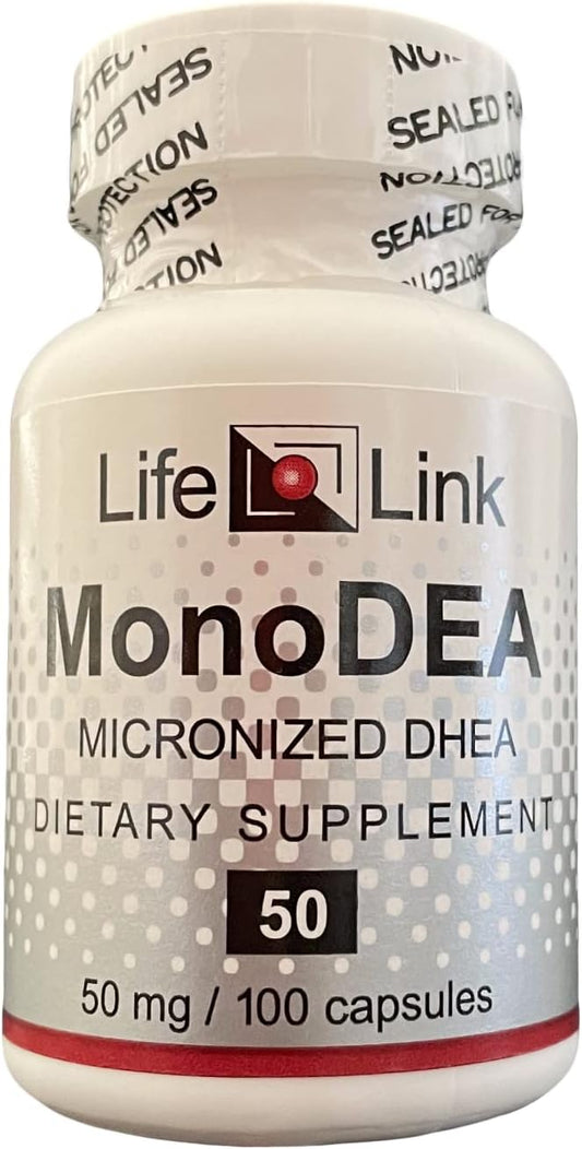 100 Capsules of 50 mg LifeLink DHEA MonoDEA for Hormone Support and Anti-Aging, Made in the USA