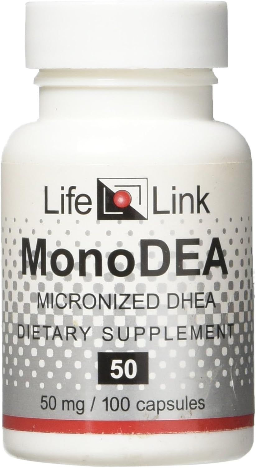 100 Capsules of 50 mg LifeLink DHEA MonoDEA for Hormone Support and Anti-Aging, Made in the USA