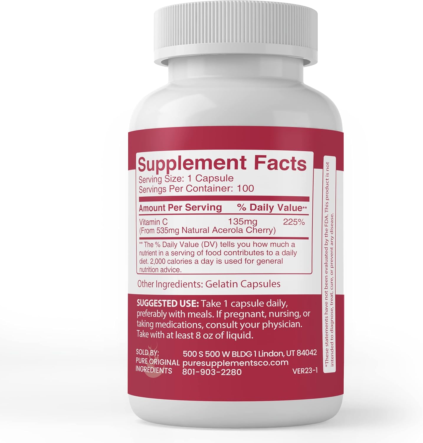 100 Capsules of Acerola Cherry with Pure Original Ingredients - Lab Verified, No Additives or Fillers