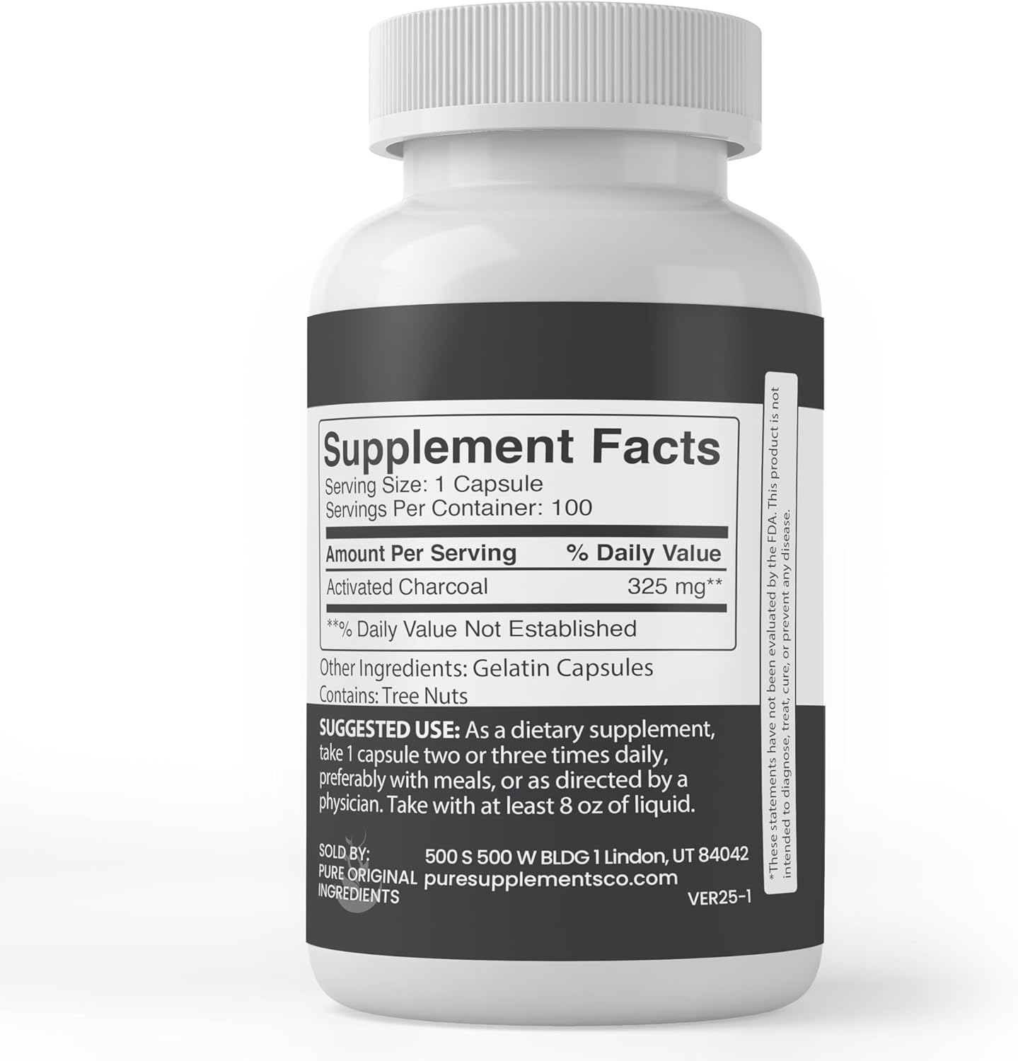 100 Capsules of Activated Charcoal with Pure Original Ingredients - Lab Verified, No Additives or Fillers