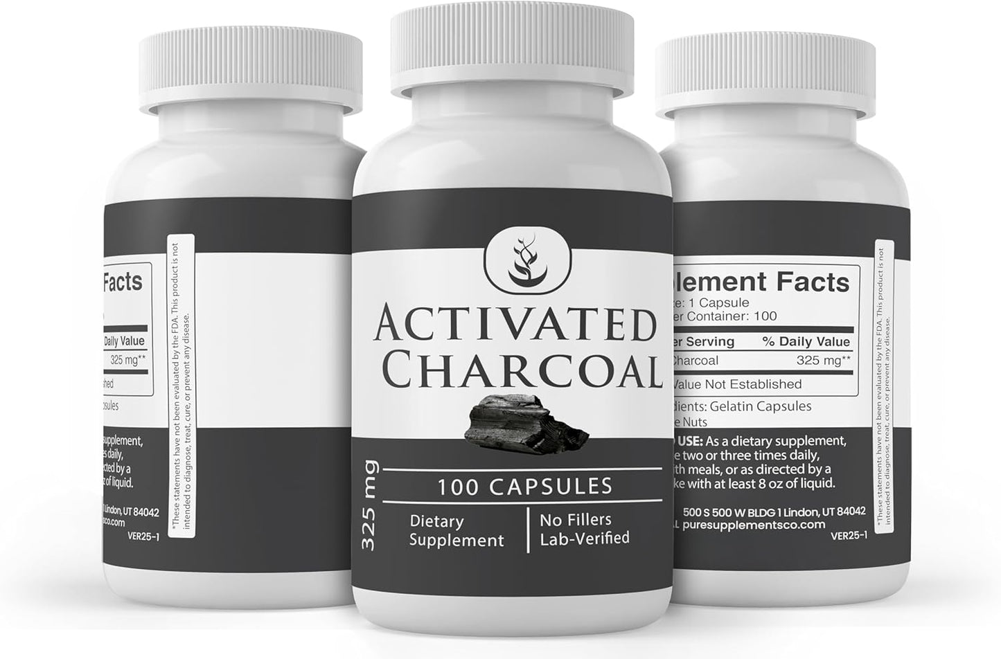 100 Capsules of Activated Charcoal with Pure Original Ingredients - Lab Verified, No Additives or Fillers