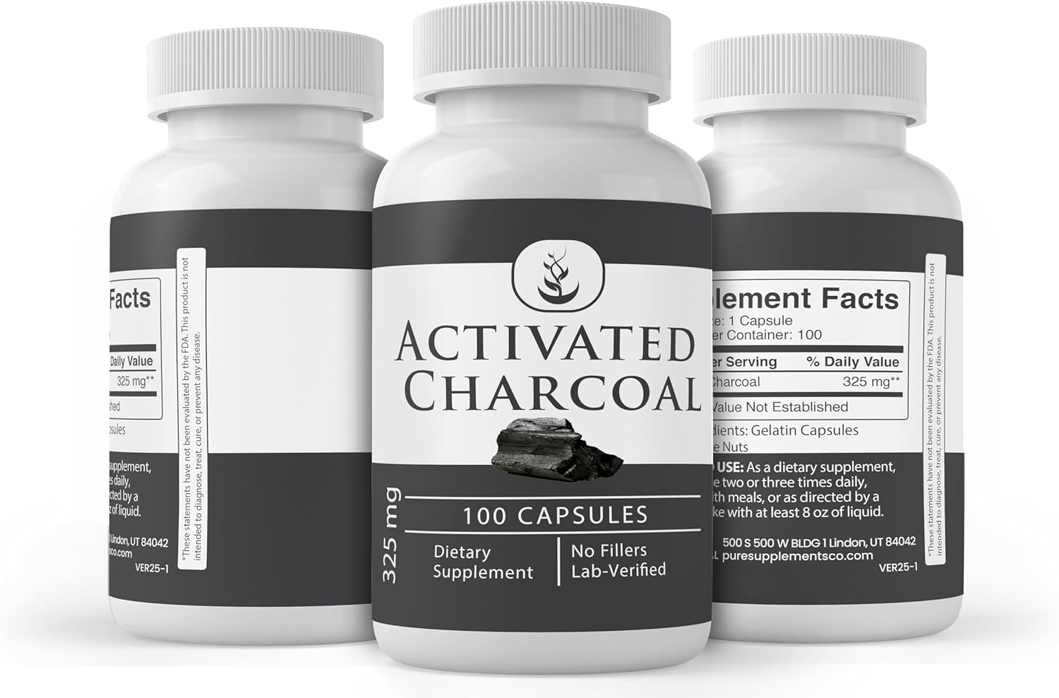 100 Capsules of Activated Charcoal with Pure Original Ingredients - Lab Verified, No Additives or Fillers