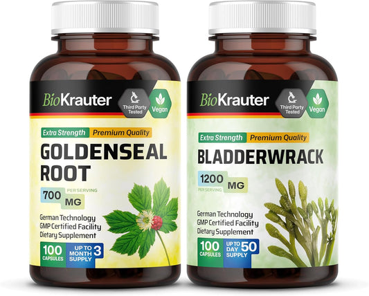 100 Capsules of BIO KRAUTER Goldenseal and Bladderwrack Supplement for Immune Support