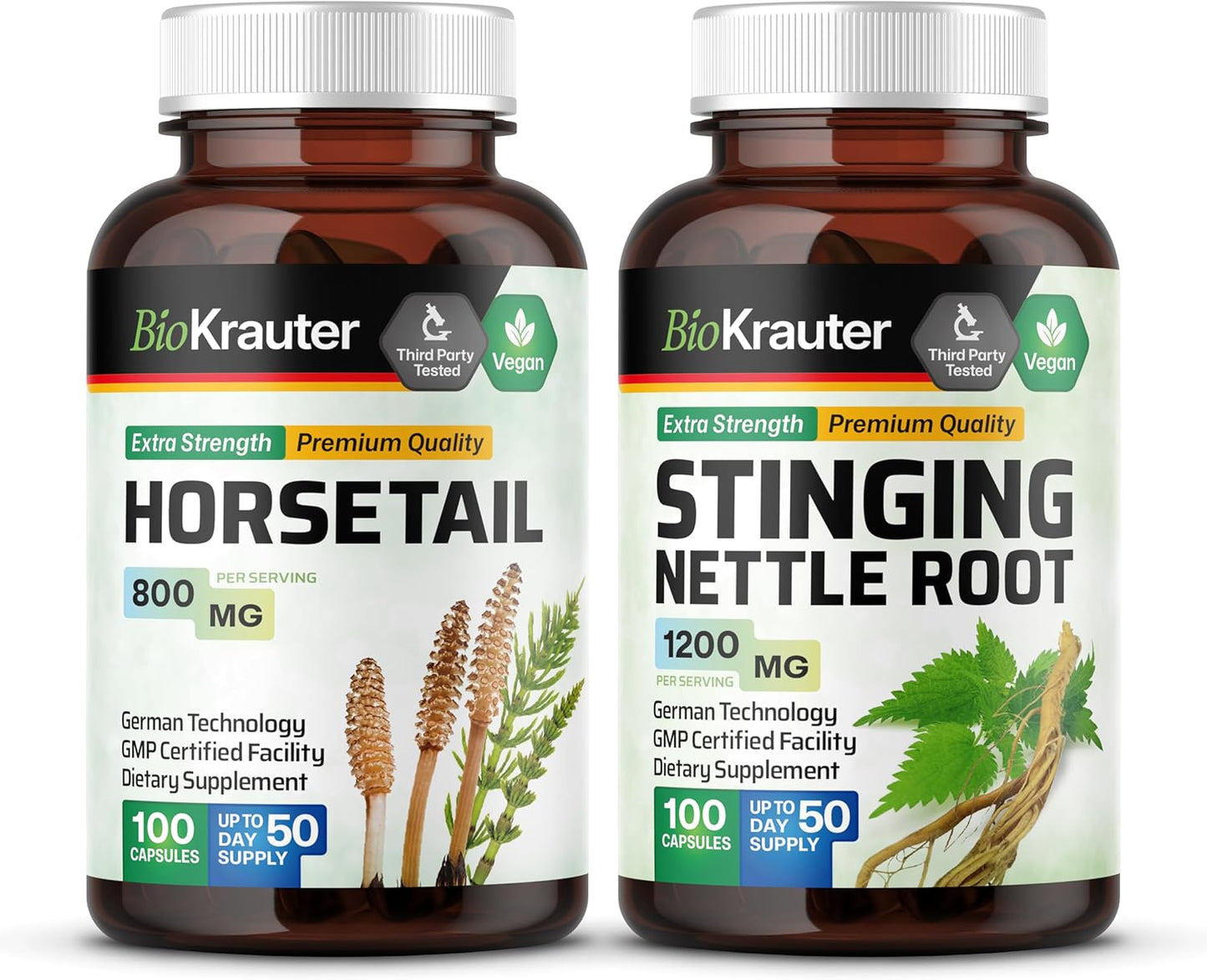 100 Capsules of BIO KRAUTER Horsetail and Stinging Nettle for Natural Wellness