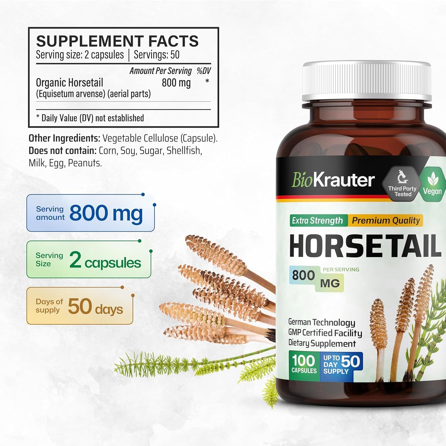 100 Capsules of BIO KRAUTER Horsetail and Stinging Nettle for Natural Wellness