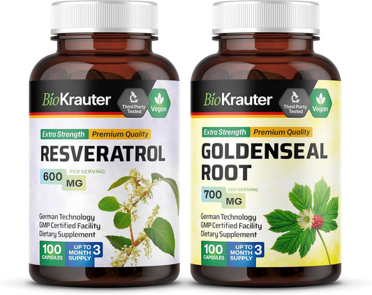 100 Capsules of BIO KRAUTER Resveratrol and Goldenseal for Immune Support and Antioxidant Benefits