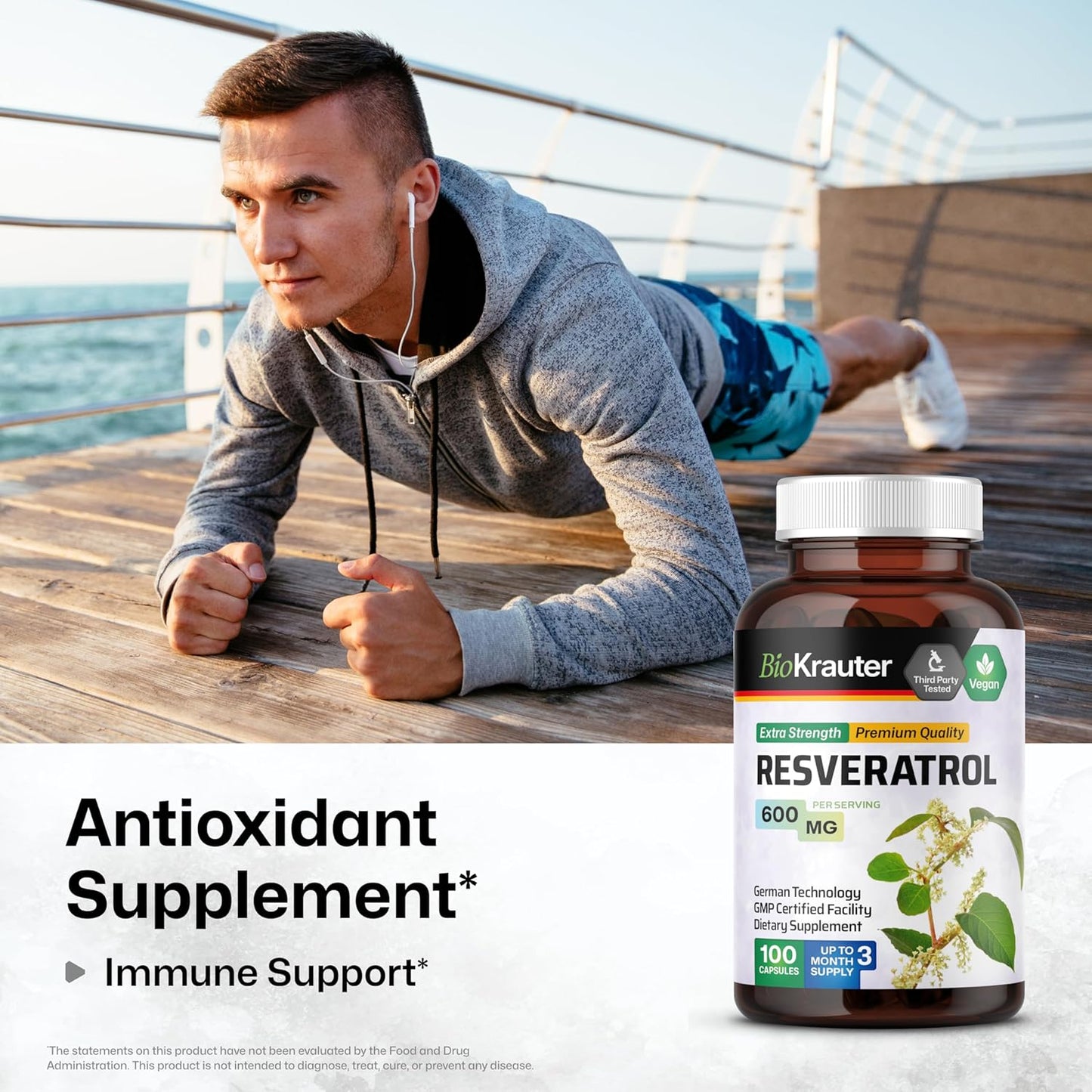 100 Capsules of BIO KRAUTER Resveratrol and Goldenseal for Immune Support and Antioxidant Benefits