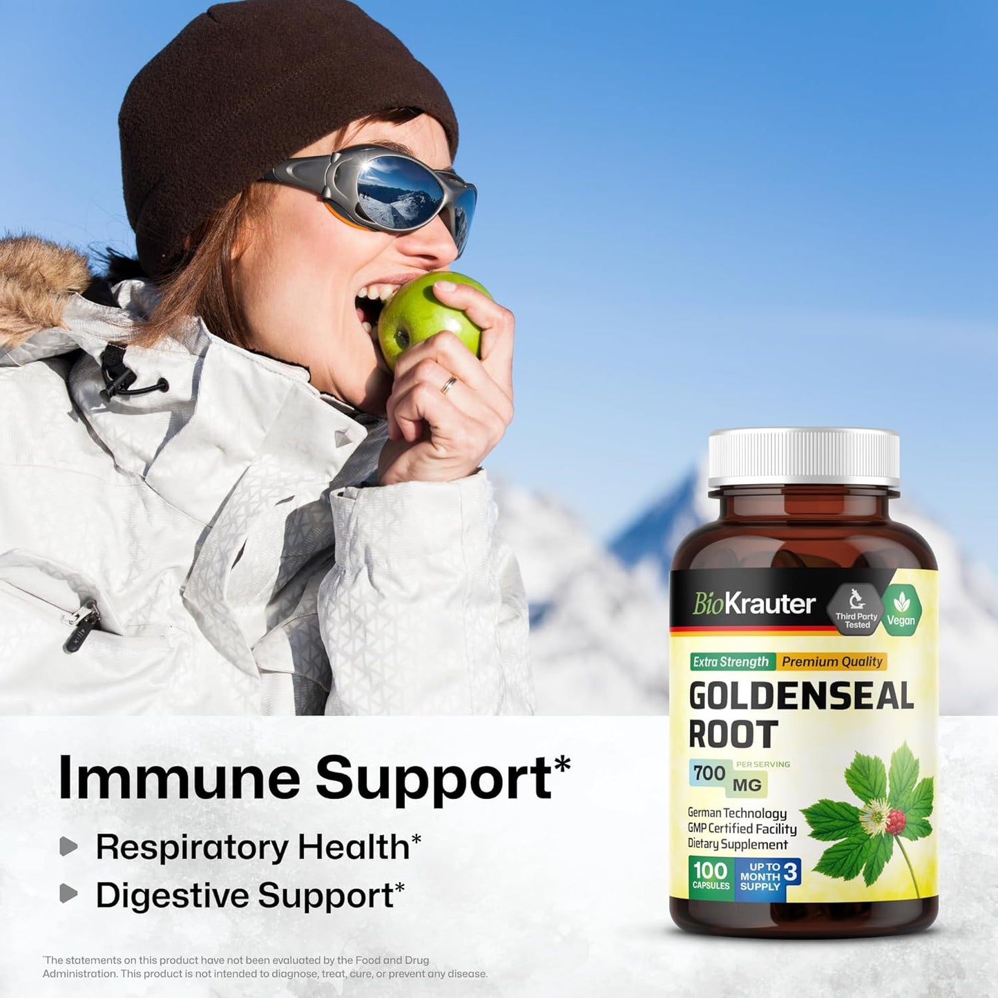 100 Capsules of BIO KRAUTER Resveratrol and Goldenseal for Immune Support and Antioxidant Benefits