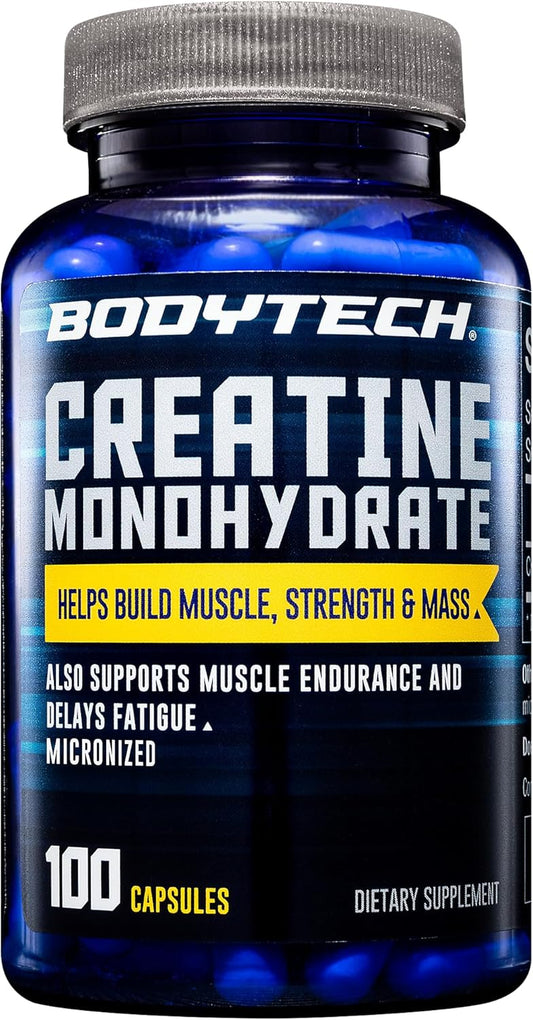100 Capsules of BodyTech Creatine Monohydrate Supplement for Muscle Growth and Energy Boost