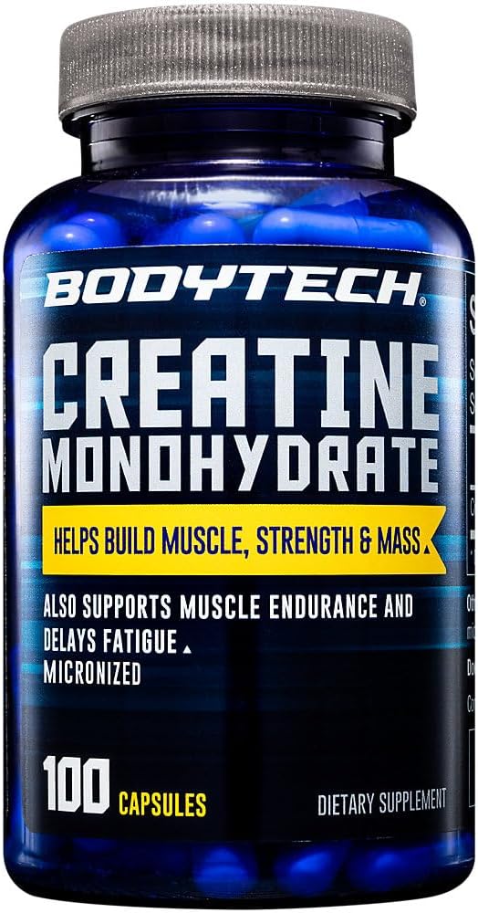 100 Capsules of BodyTech Creatine Monohydrate Supplement for Muscle Growth and Energy Boost
