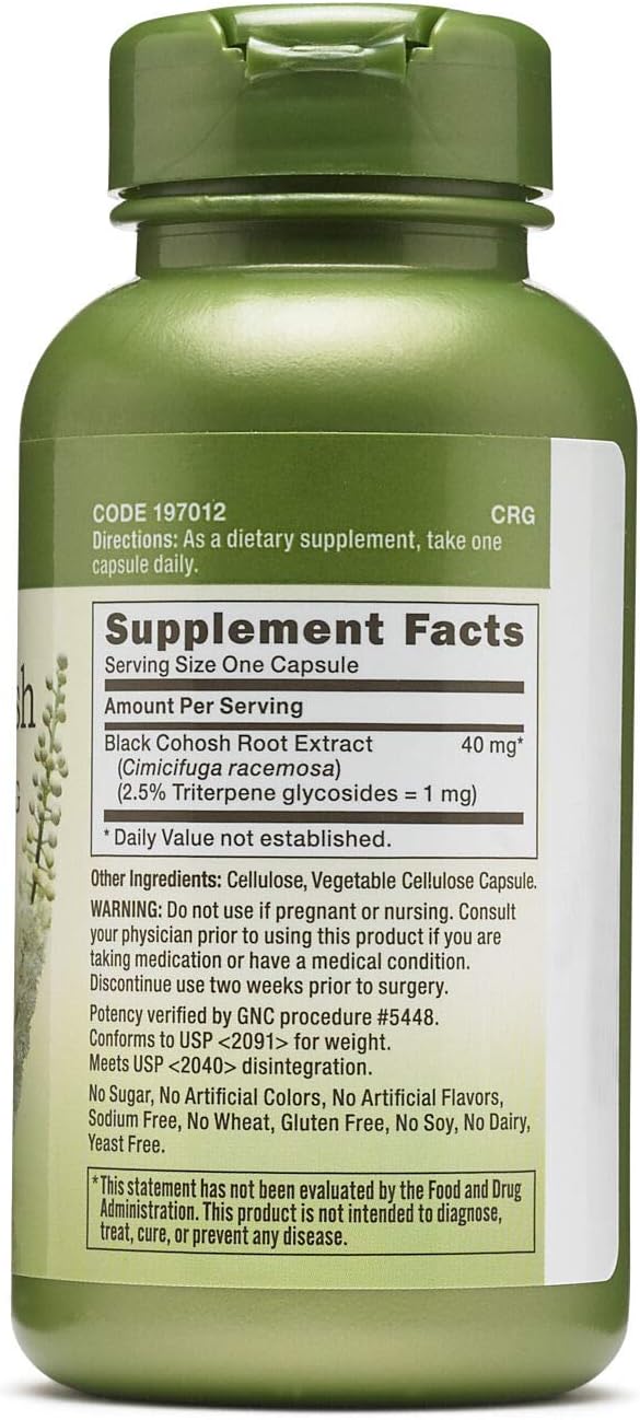 100 Capsules of GNC Herbal Plus Black Cohosh Extract 40mg for Menopausal Symptom Relief