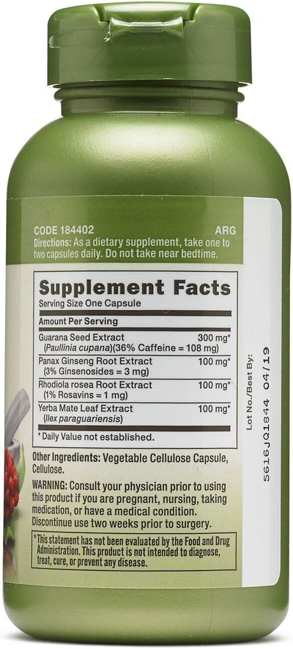 100 Capsules of GNC Herbal Plus Energy Formula for Boosting Energy
