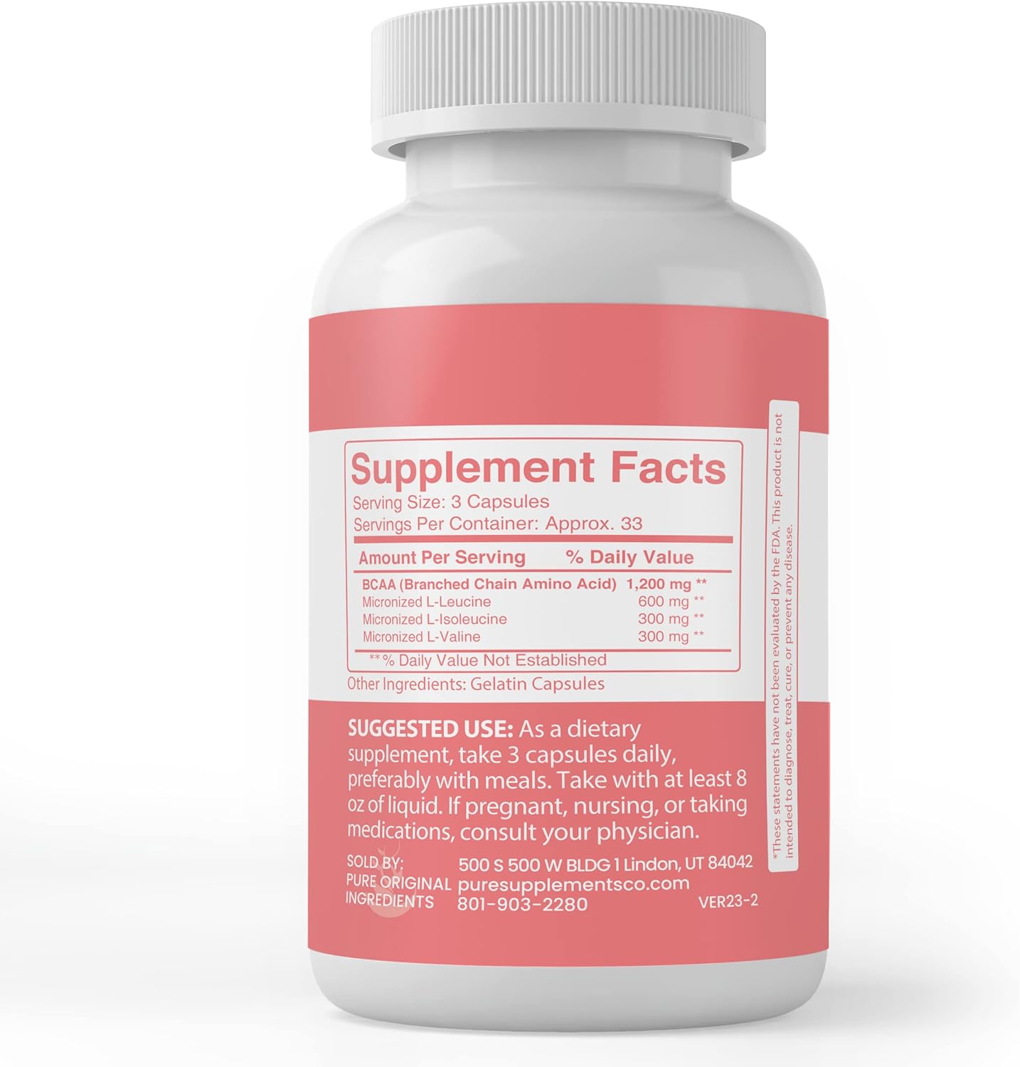 100 Capsules of Lab Verified BCAA with Pure Original Ingredients - No Additives or Fillers