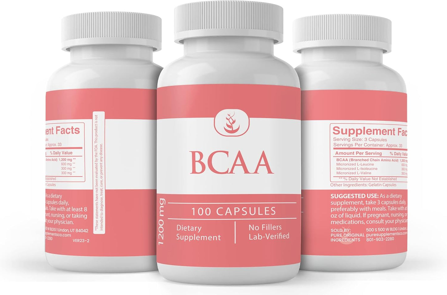 100 Capsules of Lab Verified BCAA with Pure Original Ingredients - No Additives or Fillers