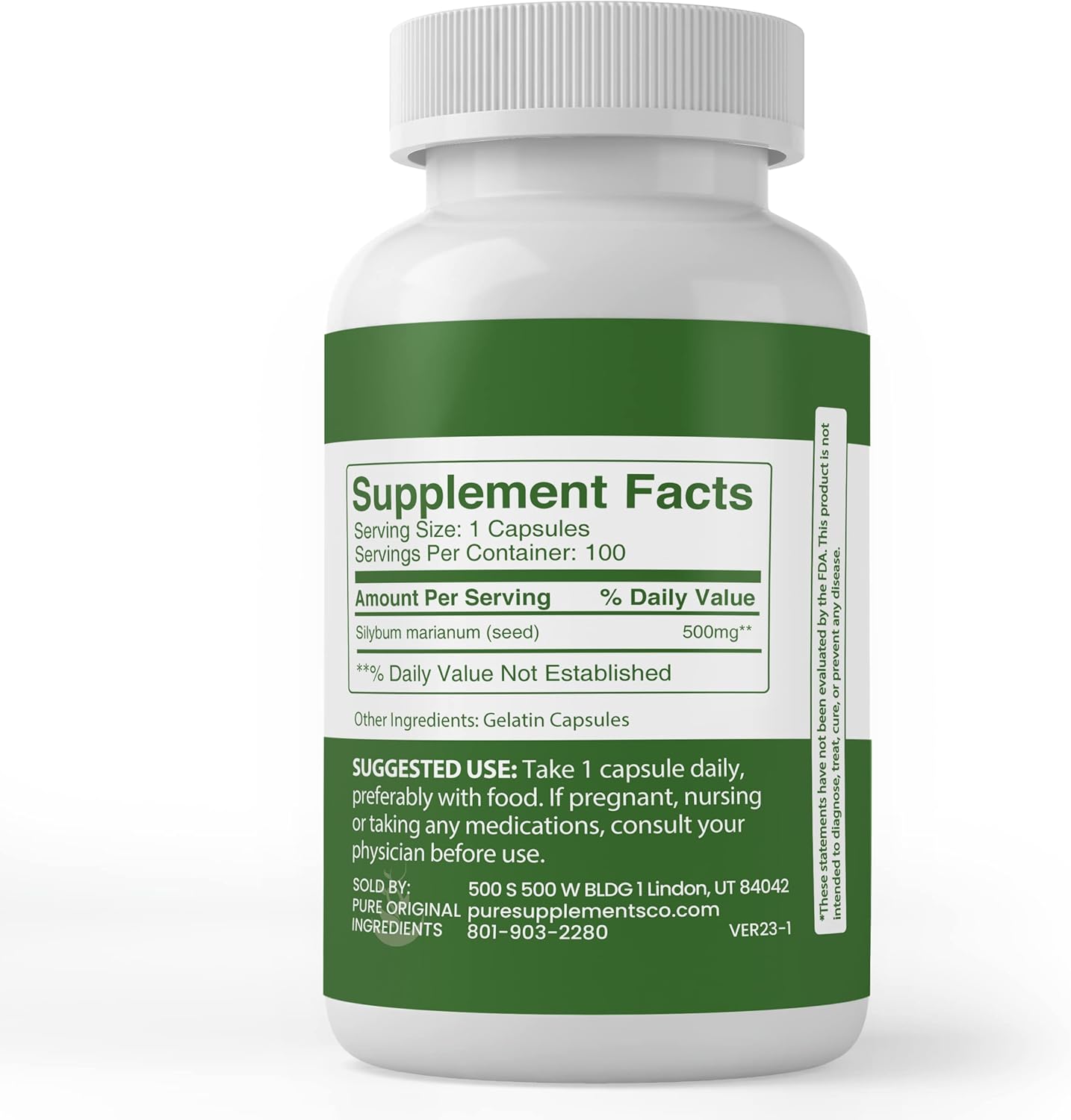 100 Capsules of Milk Thistle with Pure Original Ingredients, No Magnesium or Rice Fillers, Lab Verified