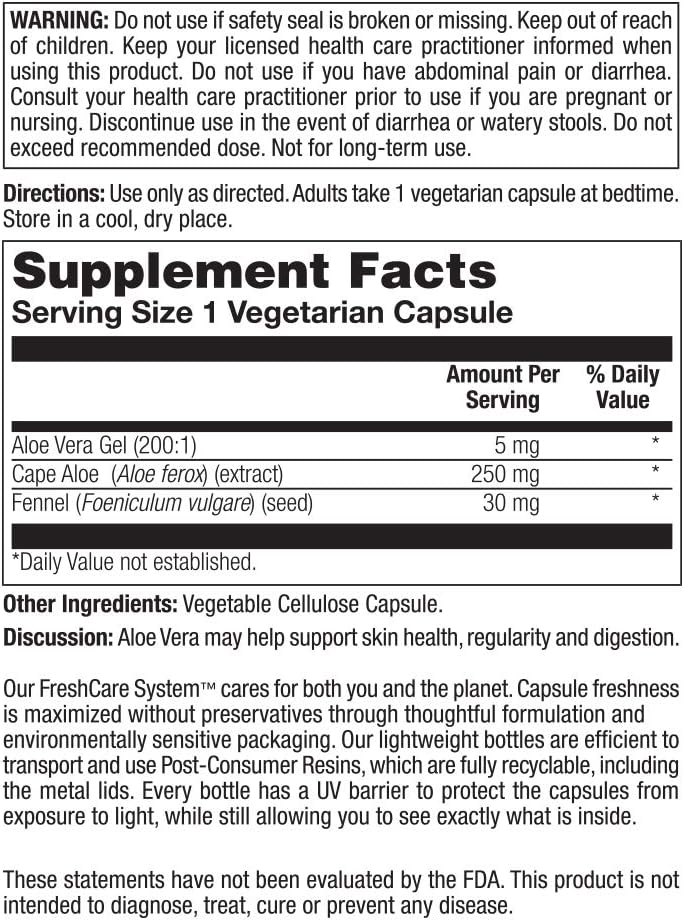 100 Capsules of Nature's Herbs Aloe Vera Inner Leaf Supplement for Digestive Health