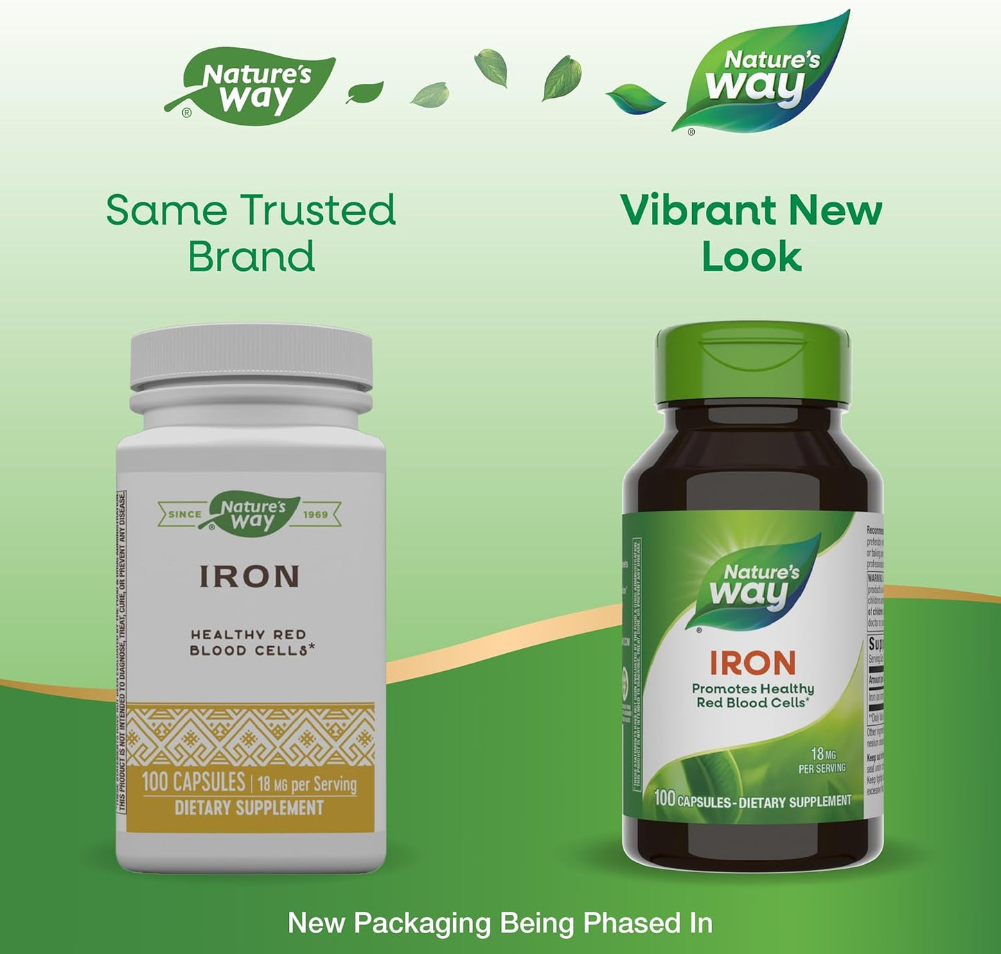 100 Capsules of Nature's Way Iron Supplement - 18mg Per Serving for Healthy Red Blood Cells