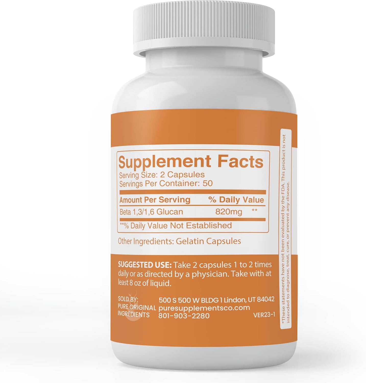 100 Capsules of Pure Beta Glucan 1,3/1,6 - Lab Verified, No Additives or Fillers