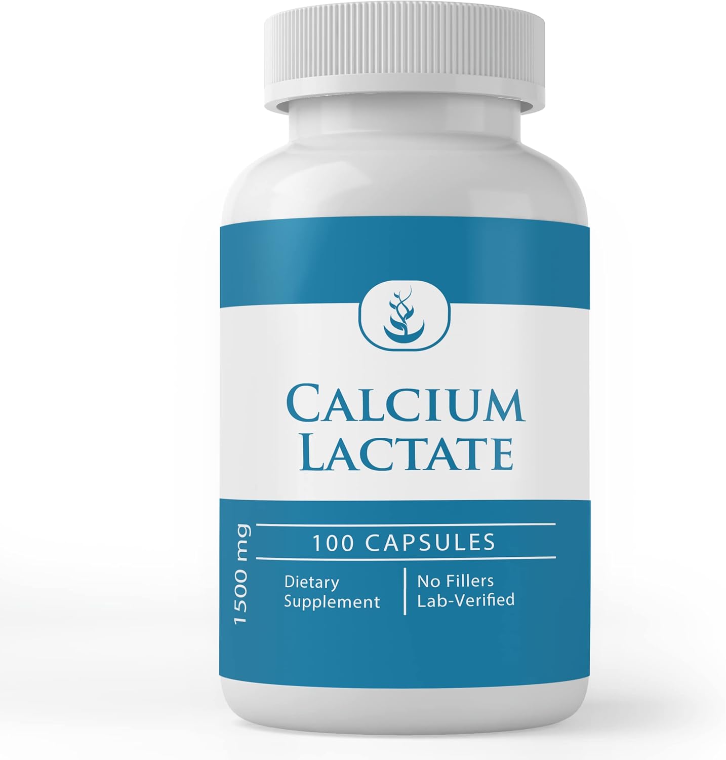 100 Capsules of Pure Calcium Lactate - No Additives, Lab Verified