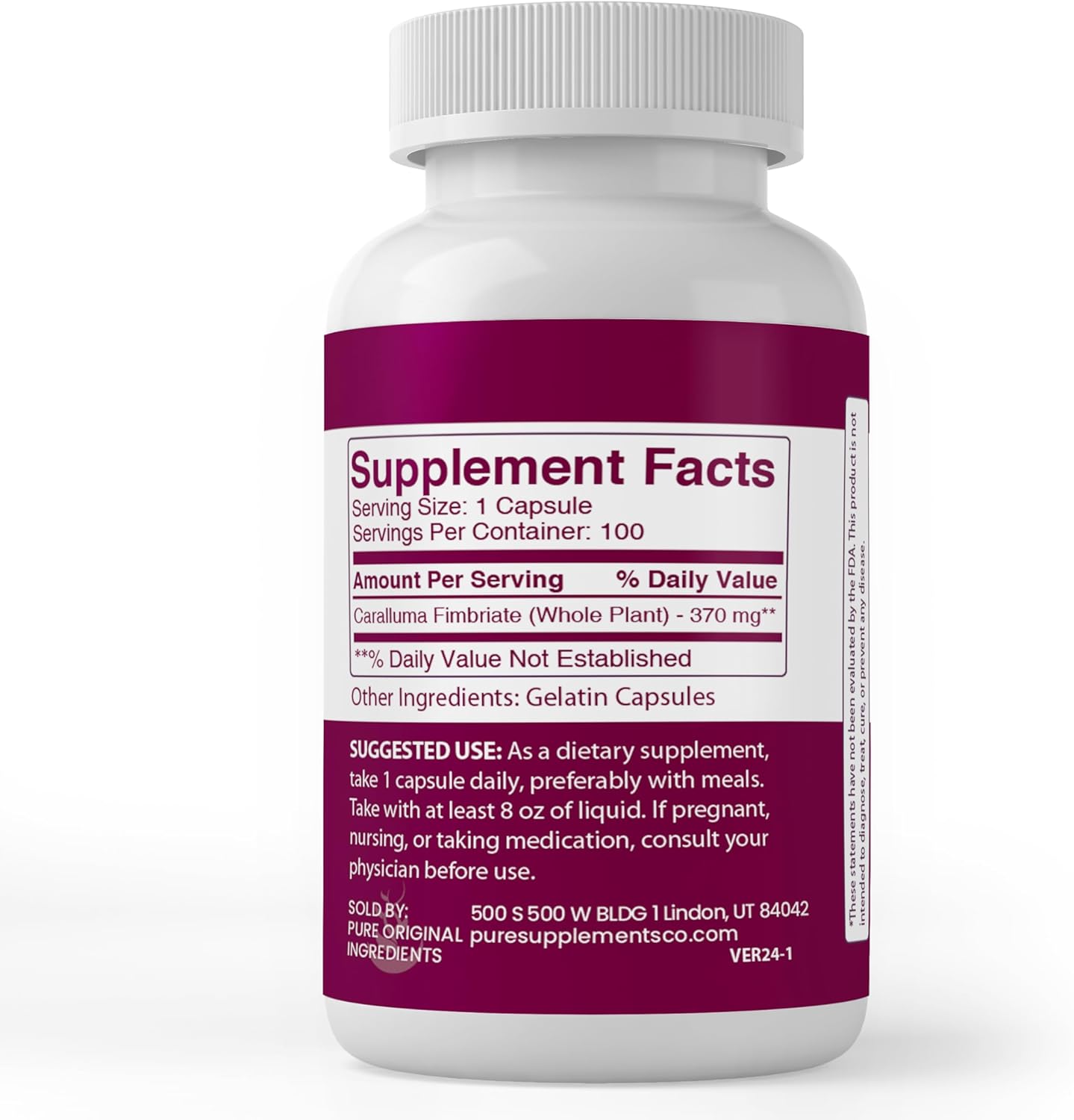 100 Capsules of Pure Caralluma Fimbriata Extract - Lab Verified, No Additives or Fillers, All-Natural Formula